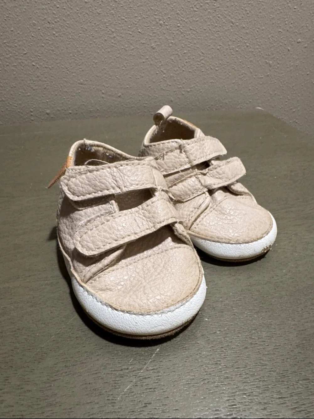 Soft Beige Baby Walker Shoes with Double Velcro Straps size 12